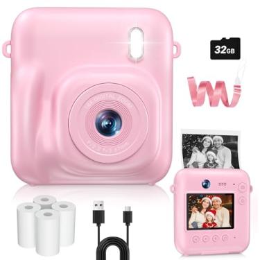 Imagem de Câmera digital para crianças com impressão instantânea, lente dupla de 48 MP para meninas, meninos, presentes de aniversário de Natal, câmeras instantâneas de selfie 1080p, portátil para crianças de 4