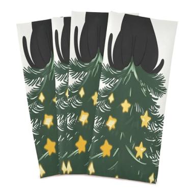 Imagem de xigua Conjunto de 4 panos de prato de cozinha para árvore de Natal com gato, toalhas de cozinha macias e altamente absorventes de secagem rápida para limpeza de pratos e limpeza à mão, 71 x 45 cm