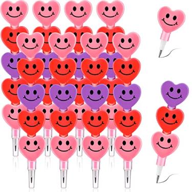 Imagem de Zonon 40 lápis empilháveis para o dia dos namorados, lápis em forma de coração sorridente para crianças, lápis empilháveis com rosto sorridente, giz de cera divertido, vários lápis para presente de dia das crianças, estudantes, canetas de papelaria (multicolorido)