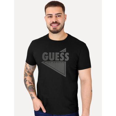 Imagem de Camiseta Guess Masculina Los Angeles Triângulo Rubber Preta-Masculino