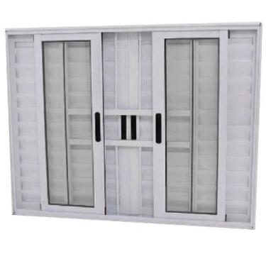 Imagem de Janela Veneziana 6 Folhas Alumínio Branco 1.00 x 1.50 Linha 25 com Gra