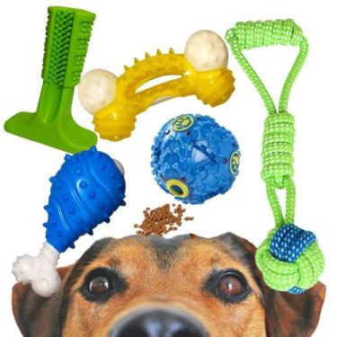Imagem de Kit De Brinquedos Para Cachorros 5 Mordedor Escova Dente Pet - Lojas E