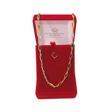 Imagem de Colar Folheado a Ouro Pedras Coloridas Retangulares 60cm - Butique da 