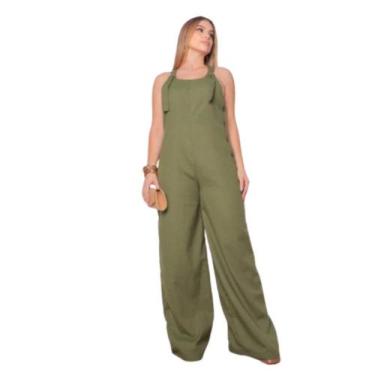 Imagem de Macacão Wide leg pantalona no linho com botões de madeira - Mamu, Verd