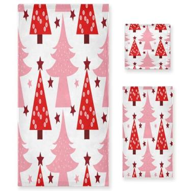 Imagem de xigua Conjunto de toalhas de banheiro de árvores de Natal absorvente macio toalha de banho de 3 peças toalha de mão toalhas decorativas para banheiro, academia, hotel, praia, piscina