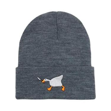 Imagem de Gorro De Inverno Unissex Tricotado Com Bordado De Ganso, Touca Quente 