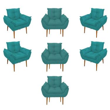 Imagem de Kit 07 Poltronas Decorativas Opala Retro Consultório Suede Cor:azul Turquesa