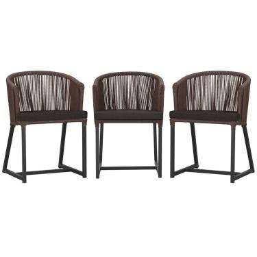 Imagem de 3 Cadeiras De Jantar Noronha Preta Corda Náutica E9 Trama Marrom