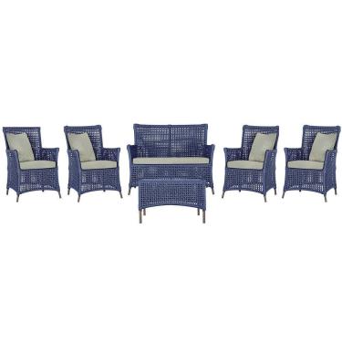 Imagem de Jogo Sofá 4 Poltronas E Mesa Igapó Marrom E3 Trama Original Azul