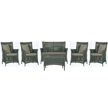 Imagem de Jogo Sofá 4 Poltronas E Mesa Igapó Marrom E8 Trama Original Verde