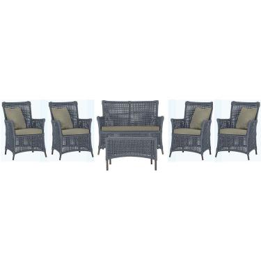 Imagem de Jogo Sofá 4 Poltronas E Mesa Igapó Marrom E8 Trama Original Prata