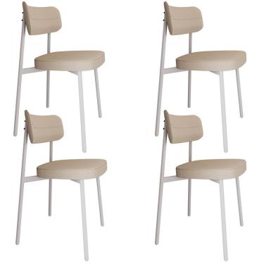 Imagem de Kit 04 Cadeiras Estofada Para Sala De Jantar Astrid Branco C01 Linho Areia - Lyam Decor