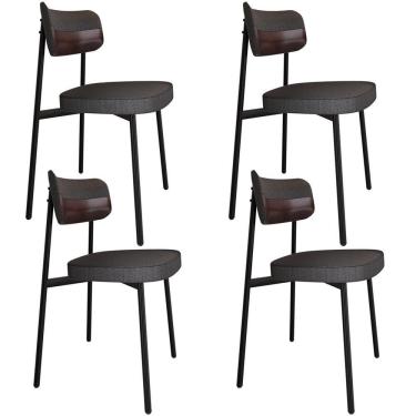 Imagem de Kit 04 Cadeiras Estofada Para Sala De Jantar Astrid Preto C01 Linho Preto Courino Café - Lyam Decor