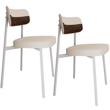 Imagem de Kit 02 Cadeiras Estofada Para Sala De Jantar Astrid Branco C01 Linho Palha Courino Whisky - Lyam Decor