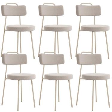 Imagem de Kit 06 Cadeiras Decorativas Estofada Sala Jantar Barcelona Arena L02 Bouclê Creme - Lyam