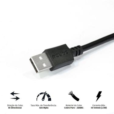 Imagem de Cabo Para Impressora Usb A 2.0 Macho Para Usb B 2.0 Macho 28Awg Puro Cobre 2 Metros - Puabm2-2