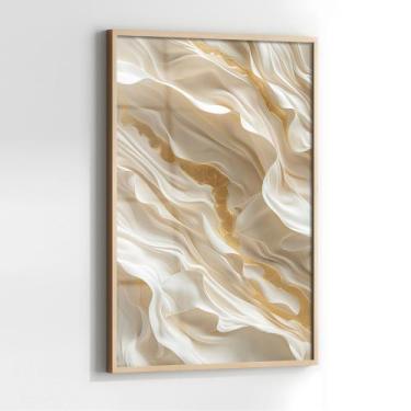 Imagem de Quadro com Moldura e Acrilico Cristal Vidro Abstrato Branco Dourado pa