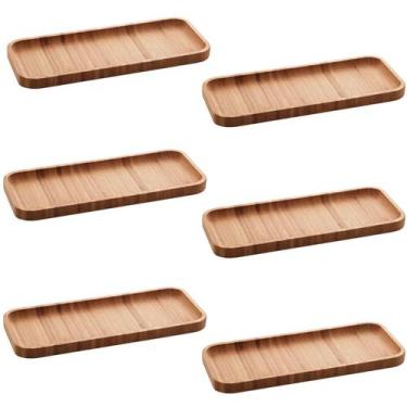 Imagem de Kit 6 Petisqueiras Bandeja Retangular de Bambu 28x11cm Prato Salgados 