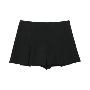 Imagem de Shorts Saia Plissada De Cintura Alta Para Mulheres, Shorts Casuais Bás