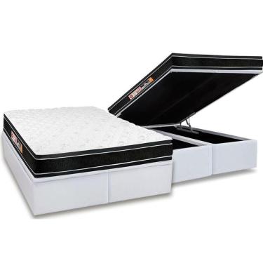 Imagem de Cama Box Baú King: Colchão Espuma D33 Castor Black E White Double Face + Base White(193X203)