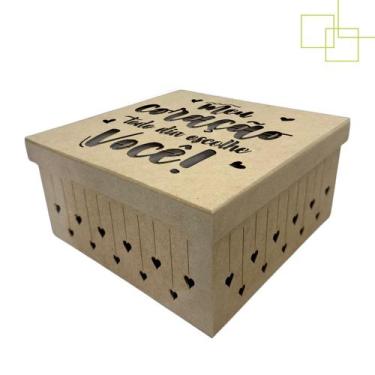Imagem de Caixa MDF Presente Namorados Decorada Chuva Corações 20x20x8 Meu Coraç