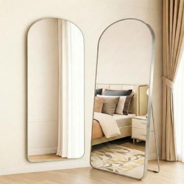 Imagem de Espelho Oval 170x70 com Base Reta  Corpo Inteiro, Moldura de Alumínio,