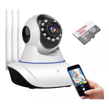 Imagem de Câmera Babá Eletrônica Wifi Sem Fio Microfone + Cartão 64gb