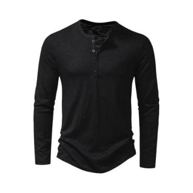 Imagem de Camisa Henley Masculina de Algodão - Manga Comprida, Casual e Cor Sóli
