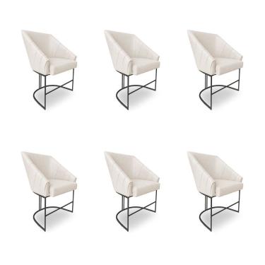 Imagem de Kit 6 Poltronas Luxo Alana Linho Bege Base Ferro Preto - Pallazio