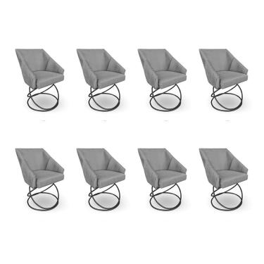 Imagem de Kit 8 Poltronas Luxo Alana Suede Grafite Base Luxo Preto - Pallazio