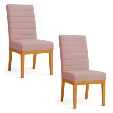 Imagem de Kit 2 Cadeiras De Jantar Solana Veludo Rosé Base De Madeira - Pallazio
