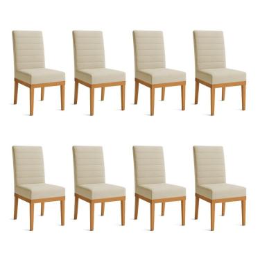 Imagem de Kit 8 Cadeiras De Jantar Solana Linho Dourado Base De Madeira - Pallazio