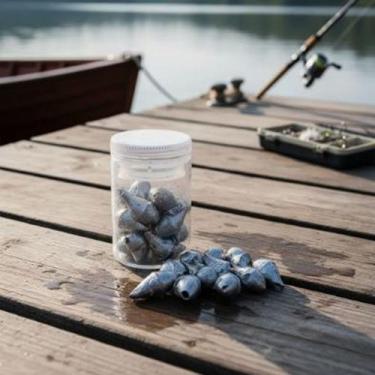 Imagem de 14 Chumbo Chumbada Pesca Em Pote N4 1.8gr Modelo Arroz - Shopdapesca