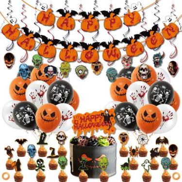 Imagem de Kit de balão Bat Pumpkin Latex 60 unidades para festa com banner - yiw