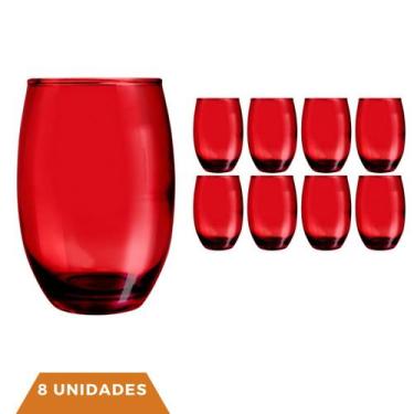 Imagem de Copo de Vidro Vermelho Redondo Drinks e Sucos 450ml 8 unidades - PRATI