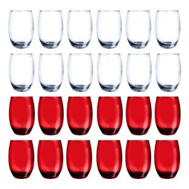 Imagem de 24 Copos de Vidro 450ML Vermelho e Transparente Redondo - PRATICASA, C