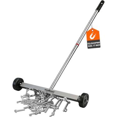 Imagem de HORUSDY Vassoura magnética giratória de 43 cm com rodas | alça ajustável | ímã resistente de capacidade de 4 kg para pegar pregos