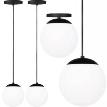 Imagem de 2 Luminárias Lustre Pendente 212cm Jabuticaba Globo Vidro 12cm Metal T