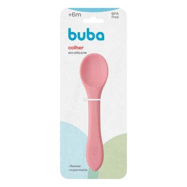 Imagem de Colher Flexível Rosa em Silicone Para Bebês +6 Meses Buba