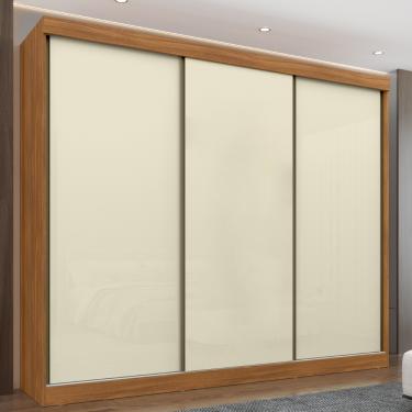 Imagem de Guarda Roupa Casal 3 Portas de Correr Ambar Maxel Móveis - Cinamomo/Off White
