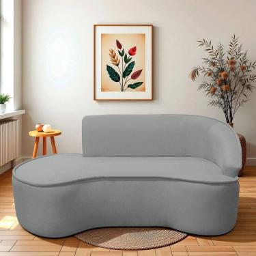 Imagem de Divã Recamier Curvo Sala De Estar Recepção Marrocos 200cm Lado Esquerdo Bouclé Cinza