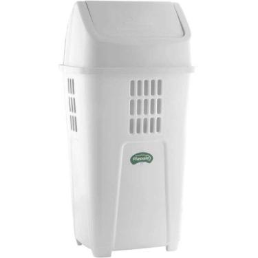 Imagem de Lixeira Plástica, 50 Litros, Branca, Basculante, 757, Plasvale OstenVo