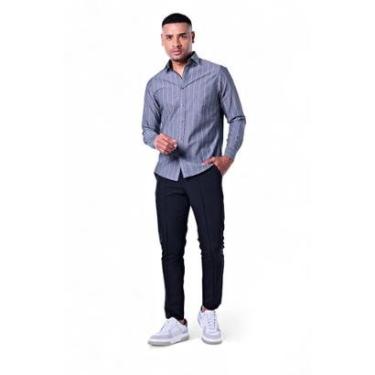 Imagem de Camisa Masculina Algodão Manga Longa Com Listras-Masculino