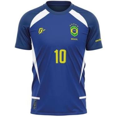 Imagem de Camiseta Filtro UV Brasil Canarinho Azul Torcedor Retrô Penta-Masculino