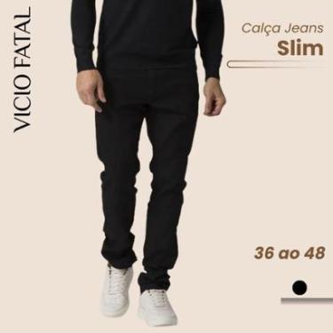 Imagem de Calça Masculina Sarja Slim Tex Denim Reta Social Elegante-Masculino