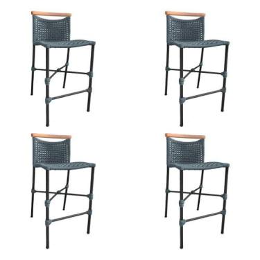 Imagem de Kit 4 Banquetas Em Corda Náutica Base Em Alumínio Preta Com Detalhe Em