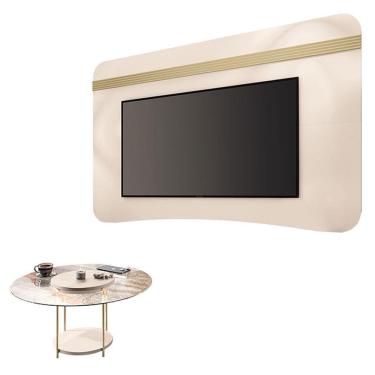 Imagem de Painel Suspenso Armony Off White Champanhe Com Mesa De Centro Sky Com Tampo De Vidro Off White - Hb Móveis