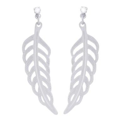 Imagem de Brinco Pena de Metal Banhada 37mm - Sunshine Cristais, Prateado