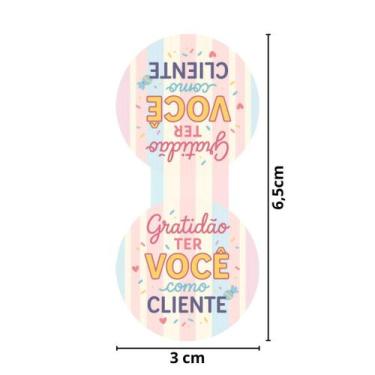 Imagem de 120 Adesivos Lacre Fecha Sacola 3x6cm  Gratidão por Ser Nosso Cliente 