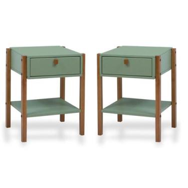 Imagem de Kit 2 Mesas de Cabeceira 1 Gaveta Madeira Maciça Flórida - Gamma Móvei